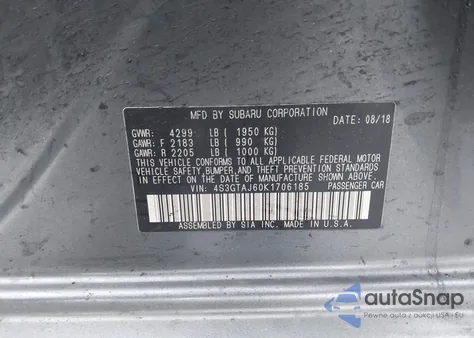 2019 Subaru Impreza 2.0I Sport z USA, uszkodzony, nr VIN 4S3GTAJ60K1706185